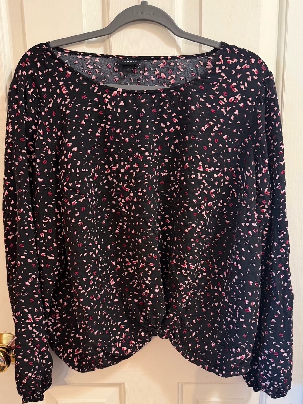 torrid Black Long Sleeve Top with Pink Confetti Print - Picture 1 of 5